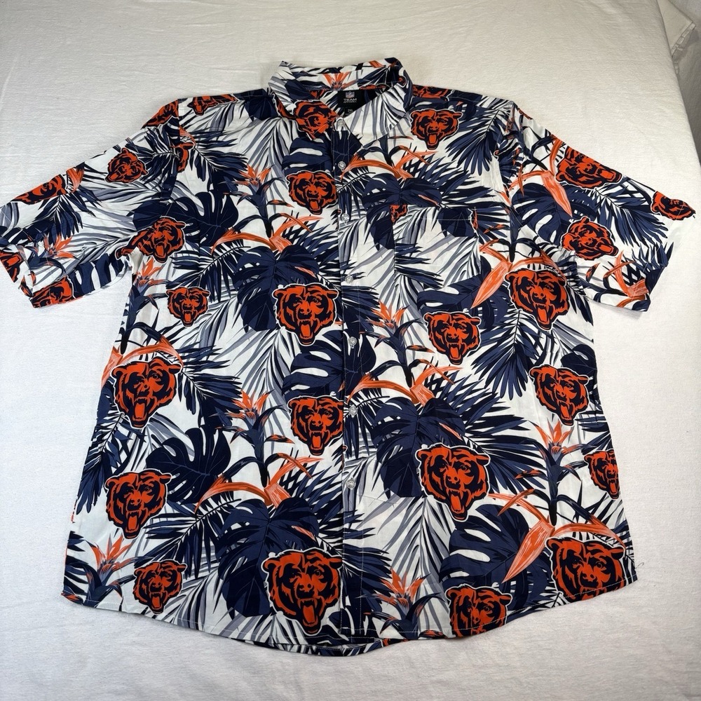 Vintage Chicago Bears NFL Button Up Hawaiian Shirt 2XL Blue Retro Football Rayon